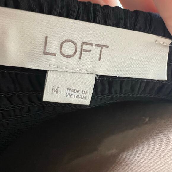 LOFT Romper Medium Womens Black Cut-Out Jersey Knit Twist V-Neck Belted Smocked - Picture 7 of 9